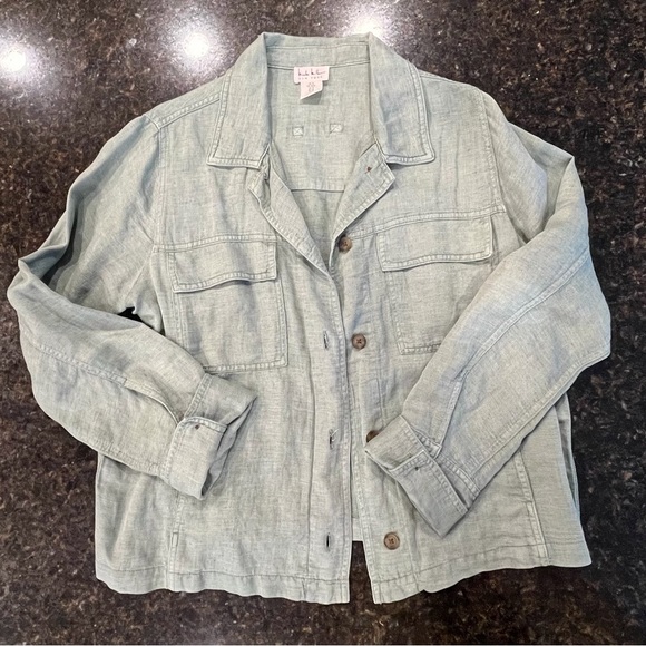 Nicole Miller Linen Jacket Sage Green sz Medium Like New - Picture 4 of 6